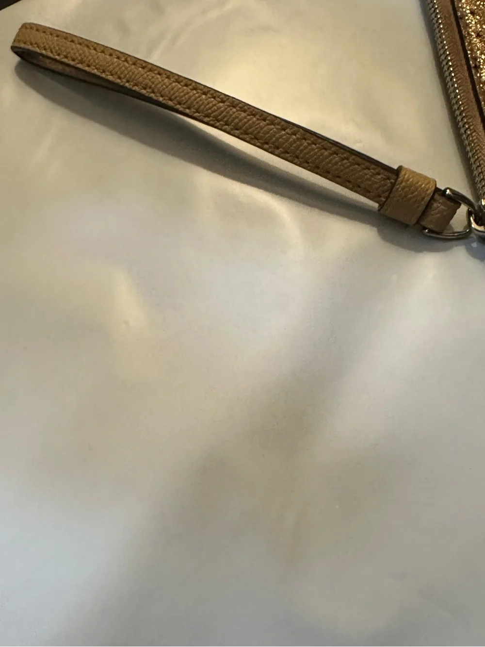 COACH Gold Glitter Zip Wristlet Pouch